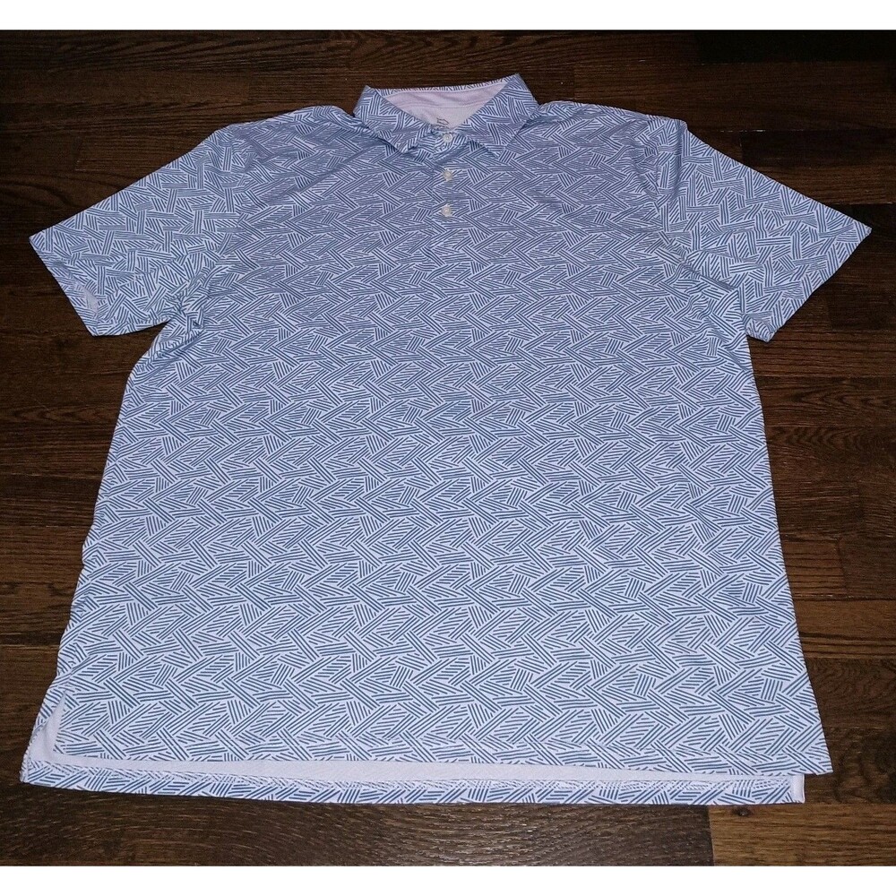 Southern Tide Polo Shirt Mens XL Short Sleeve Performance Blue Lines Geometric